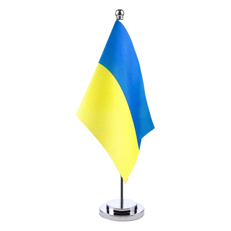 Amazon AliExpress Foreign Trade Ukraine Single-pole Table Flag Metal Flag Seat Small Flag Table Decoration Set