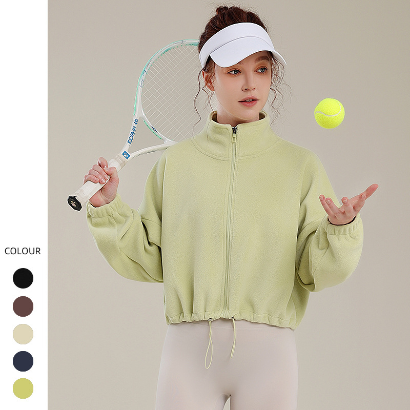 fleece-lined Thickened Sports Jacket Women's Long Sleeve Ao-grain Fleece Windproof Lamb Yoga Running Fitness Clothes Fleece Sweatshirt