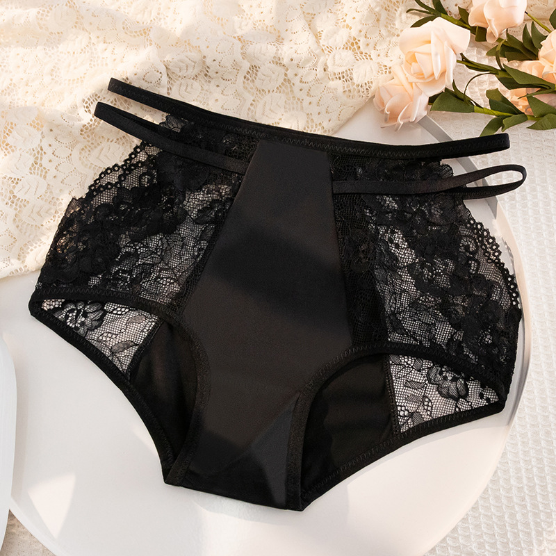 Picture of Women's sexy ice silk underwear plus size lace high waist abdomen pure mark leopard print breathable cotton crotch hip briefs