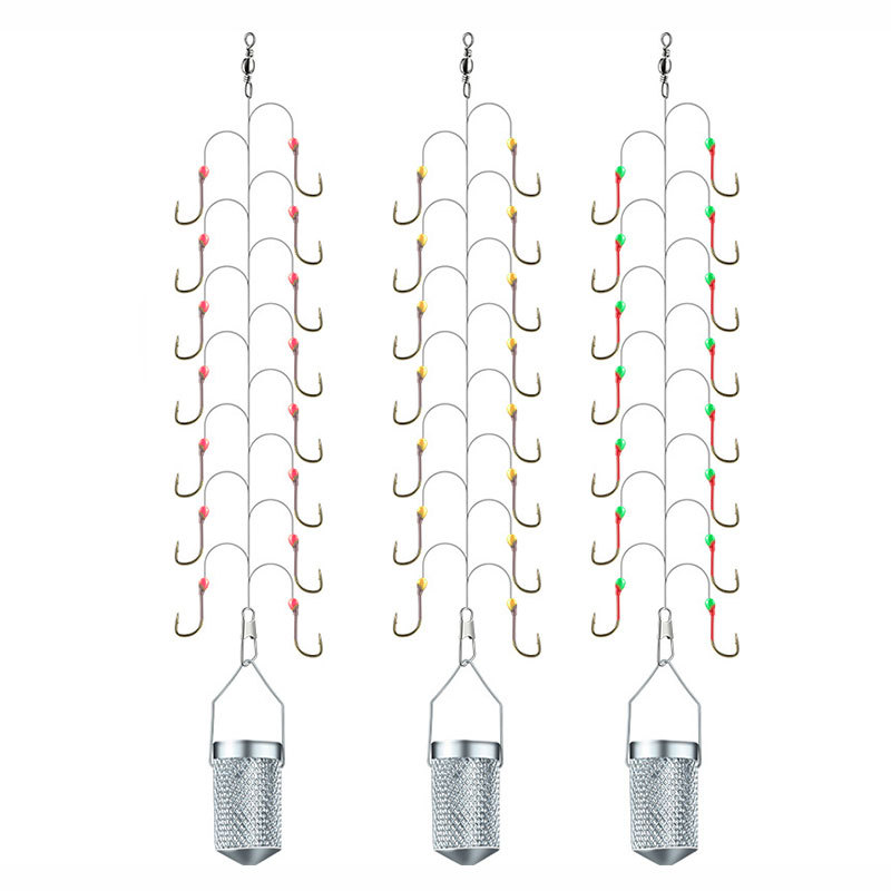 Picture of White gold hook with bait cage string 7 15 white hook green bead luminous hook string hook fishing gear wholesale