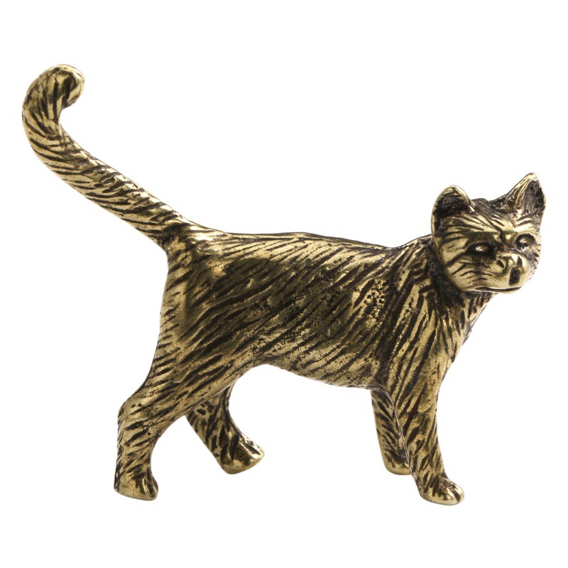 Funny Creative kitten ornaments old bronze Chinese pastoral cat tea pet desktop copper carving handle pieces gift