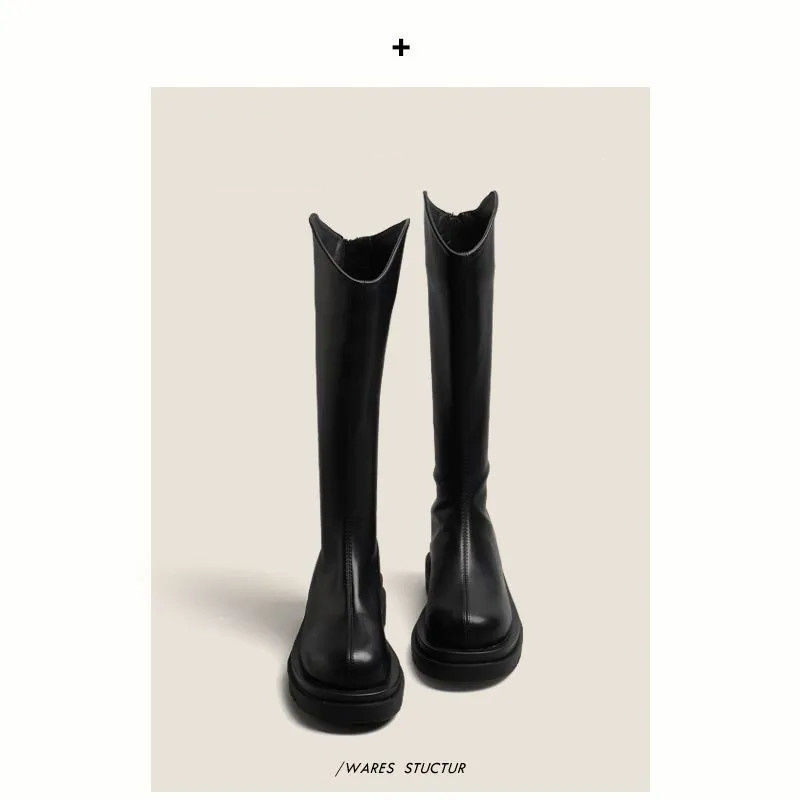 2022 New Style Small Long Barrel Long Boots British Style Women's Shoes Winter Velvet Middle Barrel High Barrel Knight Boots Women