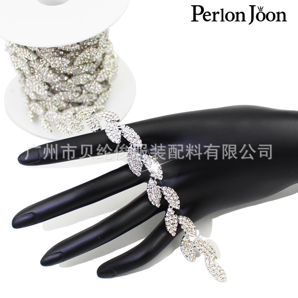 Foreign trade explosions leaves rattan drill chain code chain rhinestone crystal welding electroplating silver chain shoes bag decoration