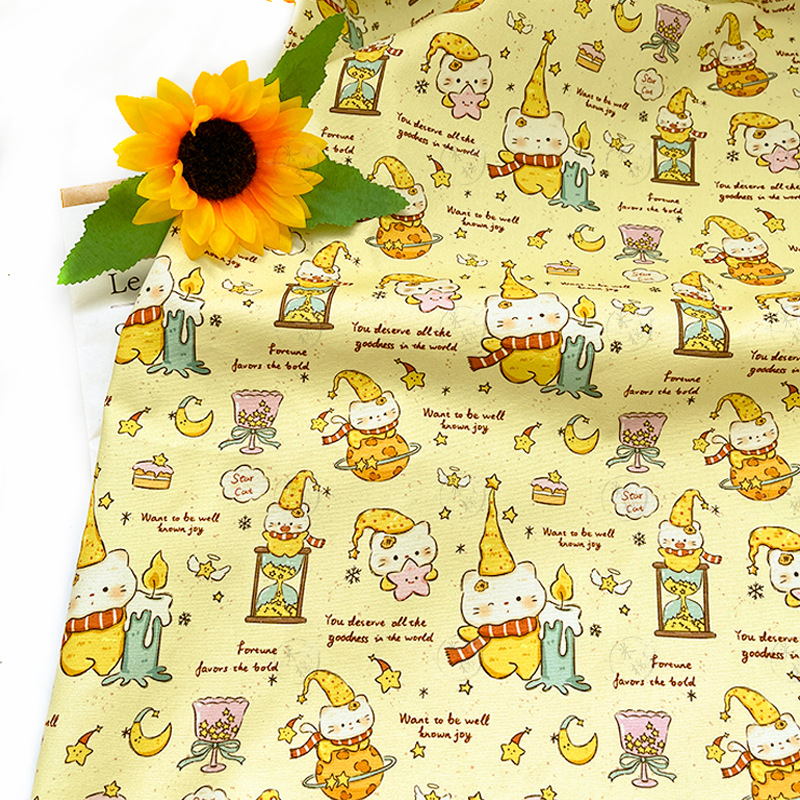 Warm yellow fairy tale meow cotton ba'an canvas bag jacket pet cushion outing bag vest handmade DIY fabric