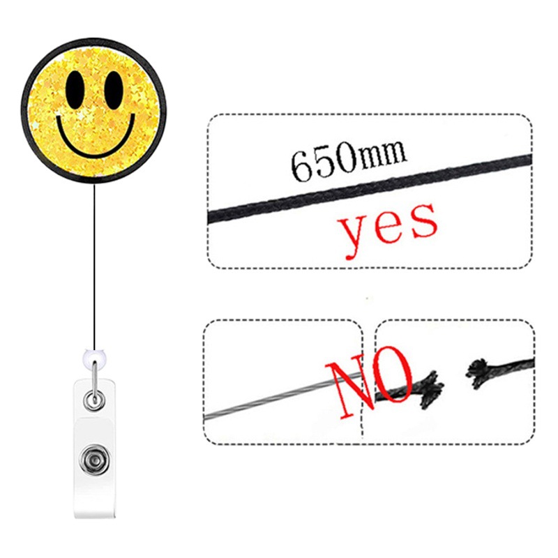 Quicksand acrylic smiley face clip transparent rotating alligator clip easy pull-up doctor nurse retractable badge reel