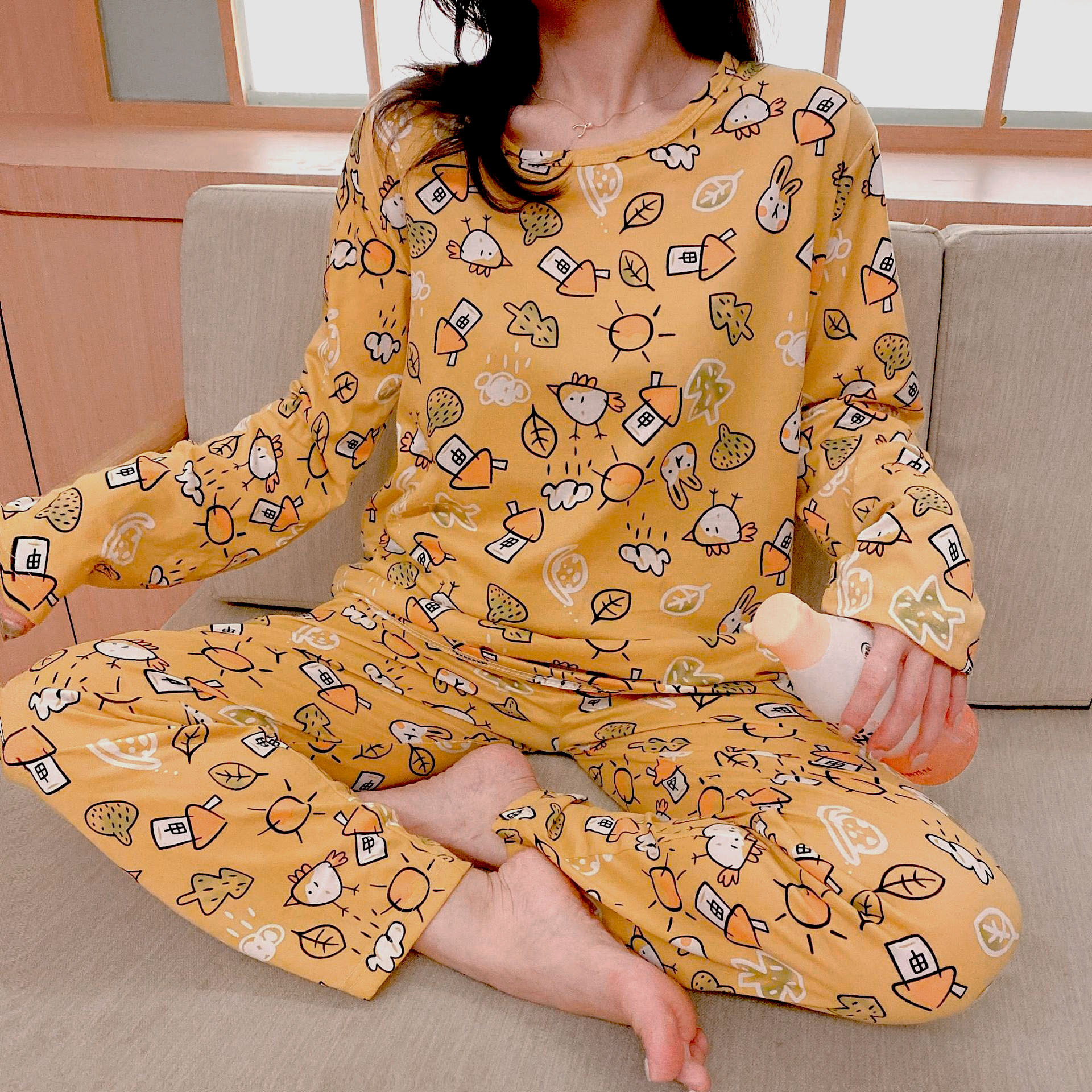 Picture of Factory Clearance Welfare Spring and Autumn Pajamas Women's Casual Comfortable Lady Style Long Sleeve Trousers Two-Piece Home Clothes