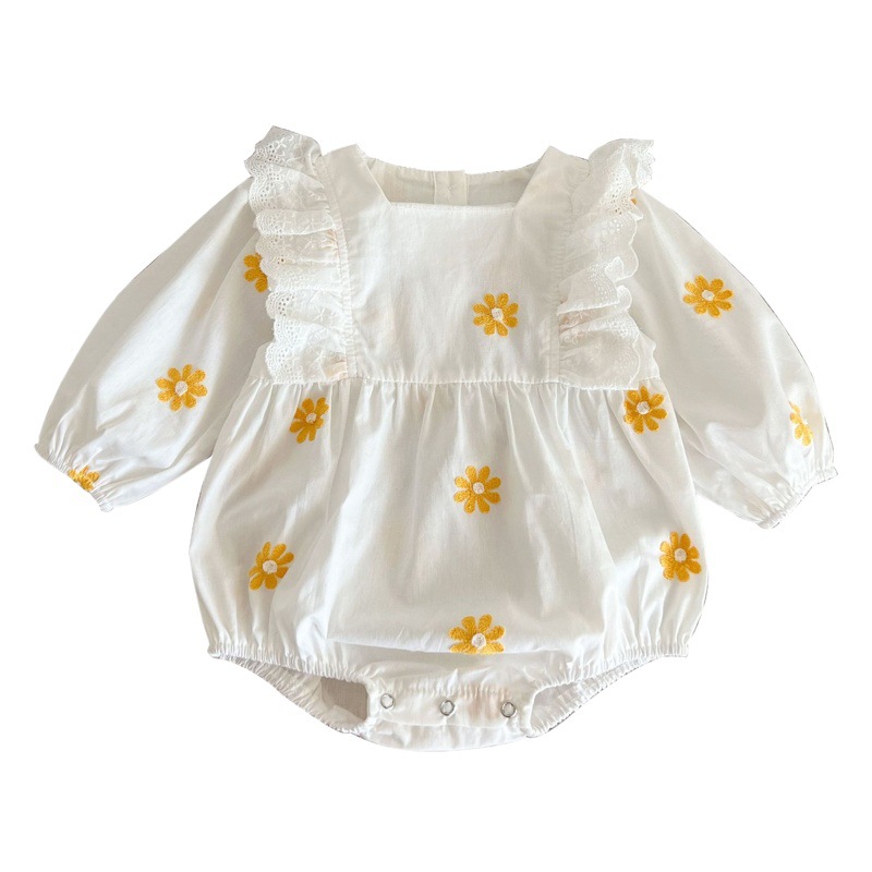 ins Baby Clothes Autumn New Sweet Daisy Embroidered Ha Clothes Long Sleeve Bag Fart Clothes Baby Girl One-year-old Climbing Clothes