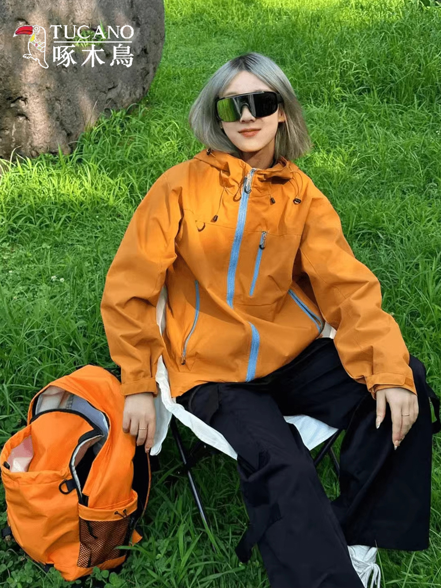 Woodpecker orange jacket women's 2025 new autumn three-in-one outdoor climbing grassland travel wear thin jacket