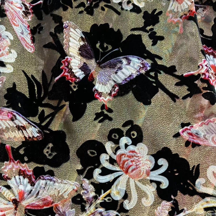 Picture of Velvet burnt flower digital print gold silk silk velvet new Chinese style suit vest dress set dress cloth