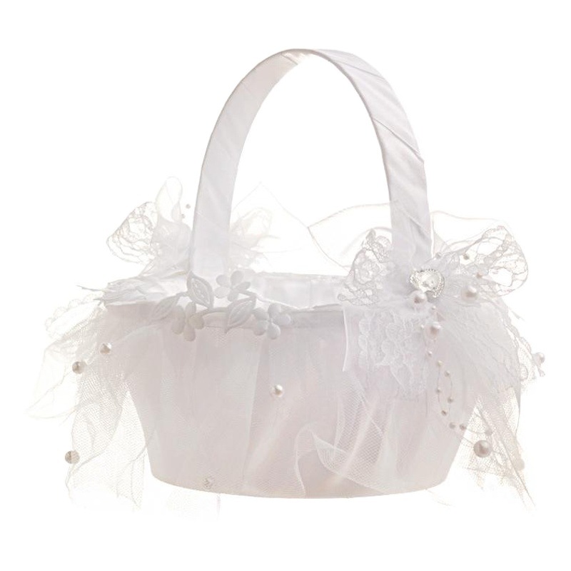Western-style new white flower basket wedding flower girl flower basket portable lace flower basket wedding supplies wholesale