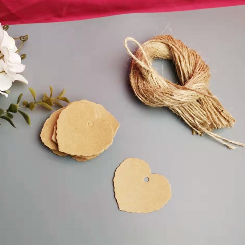 Picture of Kraft paper small card candy box small accessories handwritten word notes small tag rectangular card distribution hemp rope