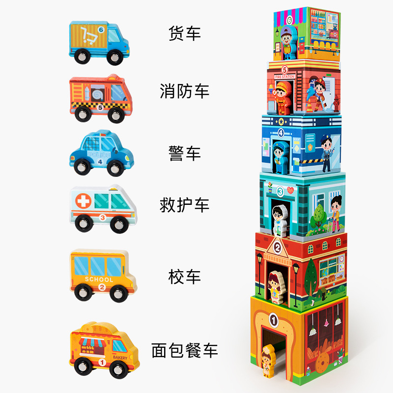 Picture of Cross-border children's city scene six-in-one traffic cognitive kit logical thinking training heap music educational toys