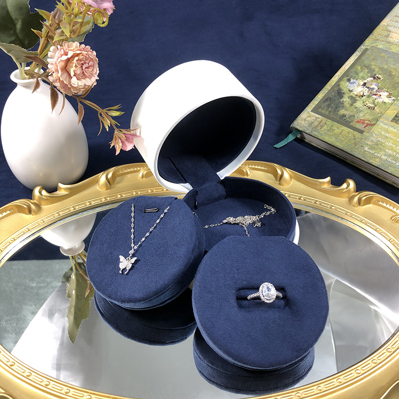Source Manufacturer Double-Sided Core Jewelry Storage Box Round White Pu Jewelry Box Fashion Jewelry Ring Pendant Box