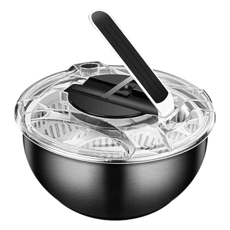 Kitchen Double-Layer Drain Sink Large Press Dehydration Basin Stainless Steel Water Filter Spin-Drying Rotating Drain Basket Wholesale
