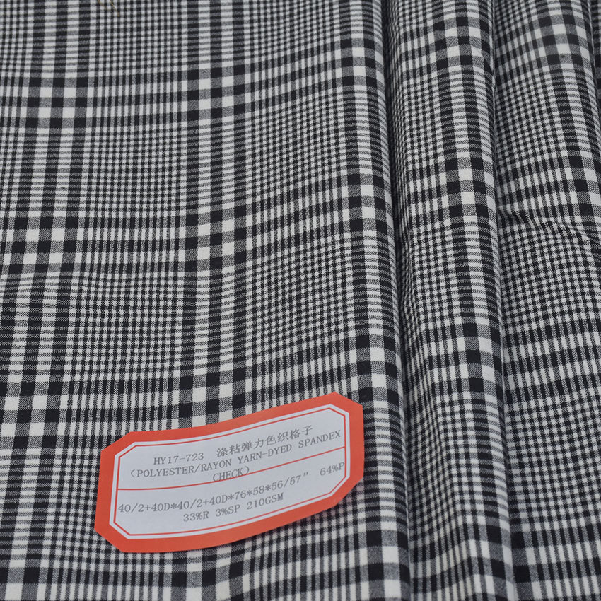 Picture of Yarn-dyed polyester viscose Plaid elastic fabric tr yarn-dyed four-sided elastic women's plaid pants skirt suit fabric