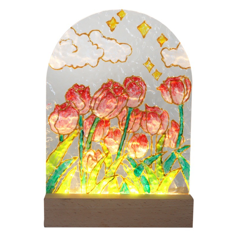 National Day Night Light Water Ripple Transparent Acrylic Board Glass Painting Board Painting DIY Material Tulip Mid-Autumn Festival