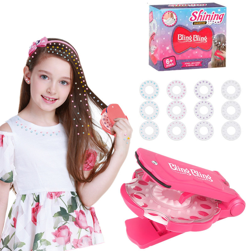 Cross-border magic head hair sticker drilling machine blingbling nail drilling girl hair accessories play house makeup children's toys