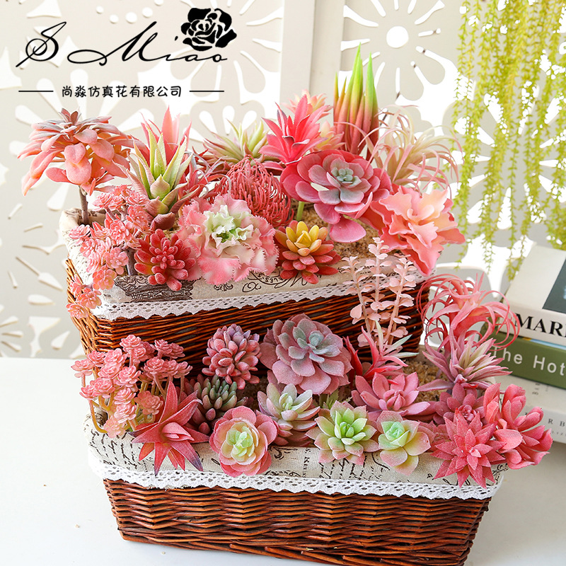 006 Flocked Red Series Succulents Creative DIY Supplies Accessories Factory Direct Supply Wholesale Artificial Green
