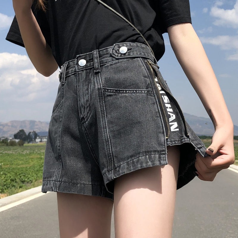 Korean style high waist Denim shorts women's loose 2020 Summer new Black gray wide leg A- line slimming hot pants ins fashion