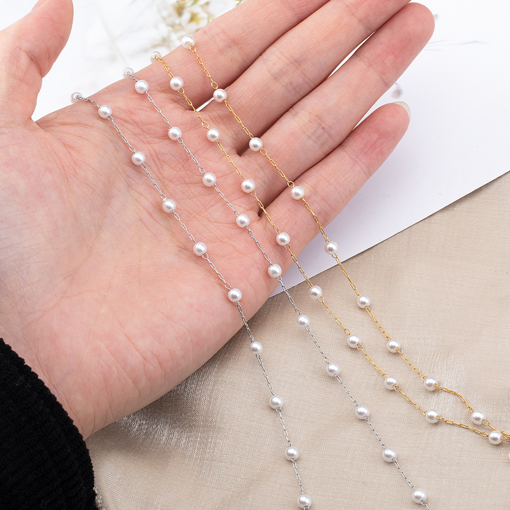 Picture of Stainless Steel Baroque Imitation Pearl Chain DIY Clothing Hanging Chain Bracelet Necklace Accessories Scattered Chain
