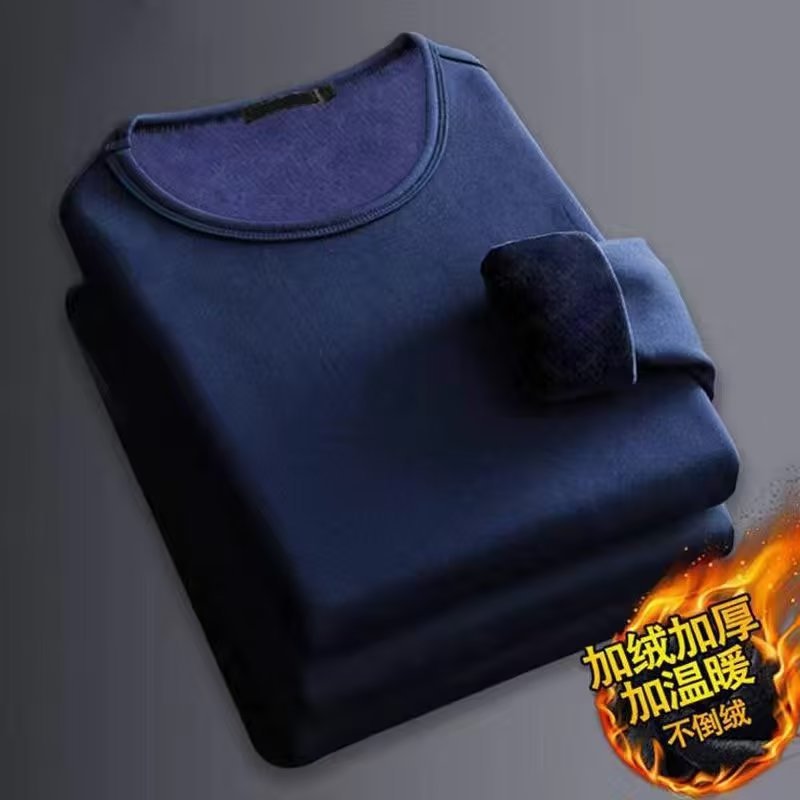 Picture of Long-sleeved T-shirt Women's Winter Trendy Brand Solid Color Crewneck Base Shirt fleece-lined Thickened Warm Inner Clothes Trendy T-shirt