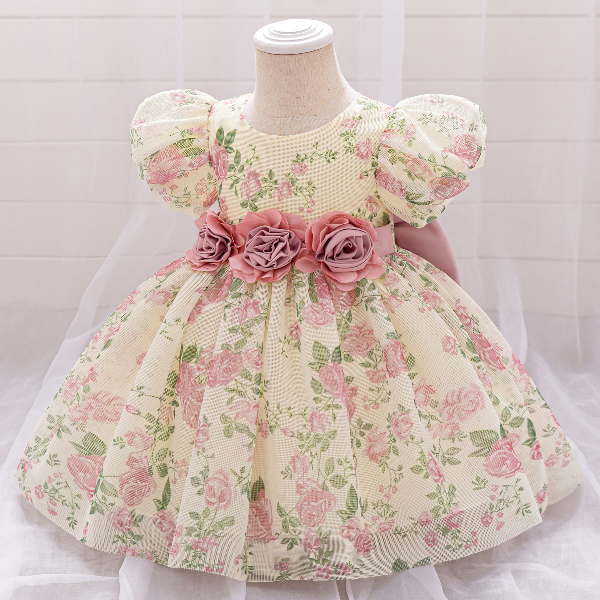 2025 Cross-Border New Girls Princess Dress Summer Little Girl Dress Puff Sleeve Floral Children's Dress Tutu Skirt