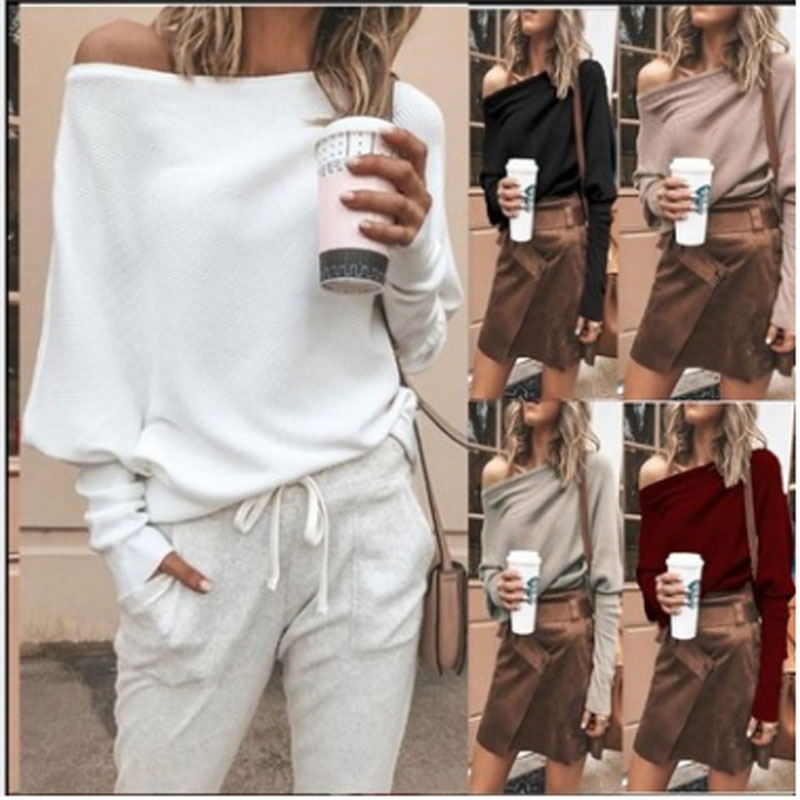 2020wish Amazon AliExpress Explosions European and American Sexy Collar Raglan Sleeve Knitted