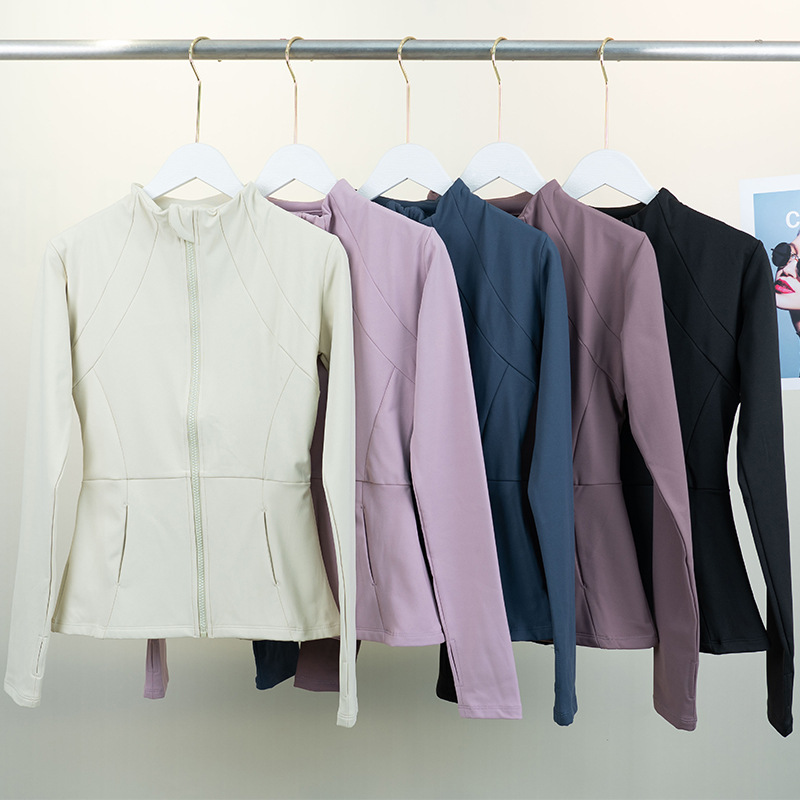 Vertical Collar Yoga Clothing Coat Sports Top Jacket Sun Protection Clothing fleece-lined Thickened Outdoor Fitness Clothing Long Sleeve Women's Autumn and Winter