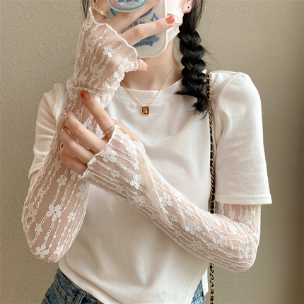 Summer New Women's Lace Sun Protection Sleeves, Thin and Versatile, Uv Protection, Cycling, Elegant, Sweet, Sunshade, Floral Ice Sleeves
