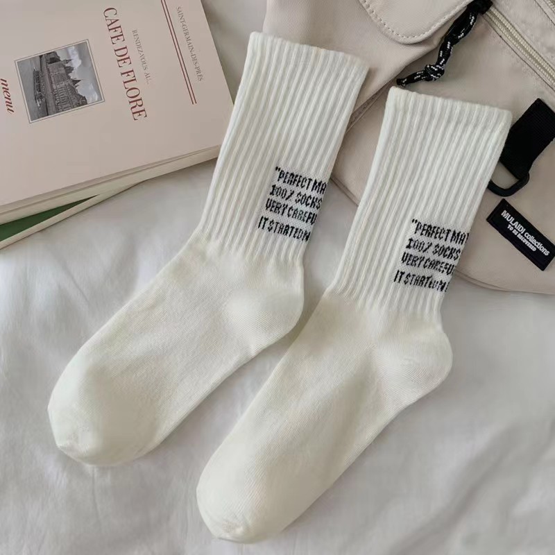 Picture of Socks Women's Autumn and Winter Mid-length Stockings All-match Simple Vertical Stripe Letter Stacked Stockings Fashionable Couple Sports Stockings