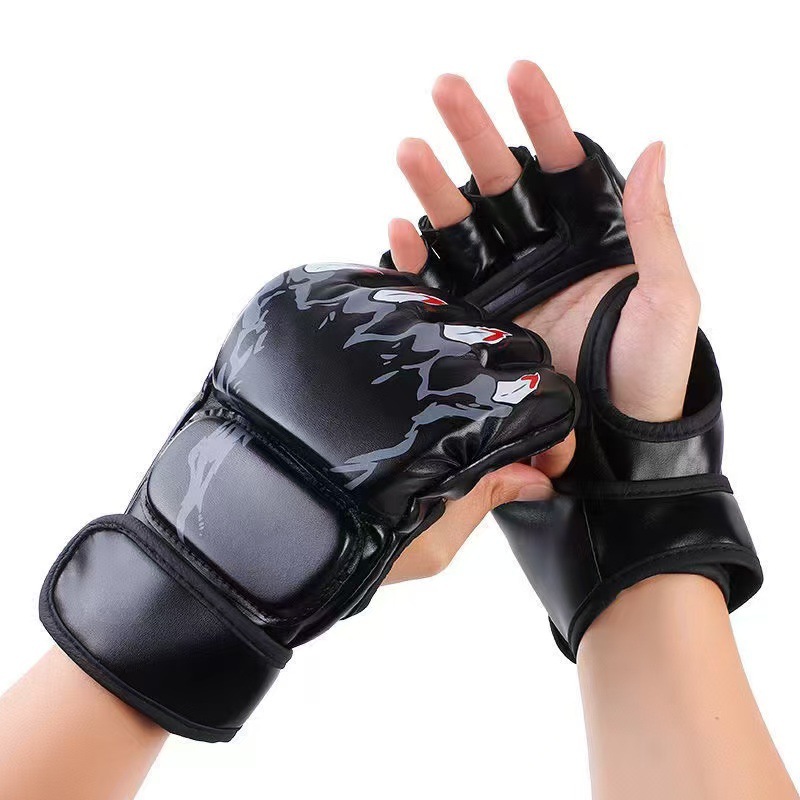 Picture of Adult Half-Finger Boxing Gloves, Sanda Muay Thai Gloves, Fighting Gloves for Men and Women, Adult Punching Bag Gloves, Trendy