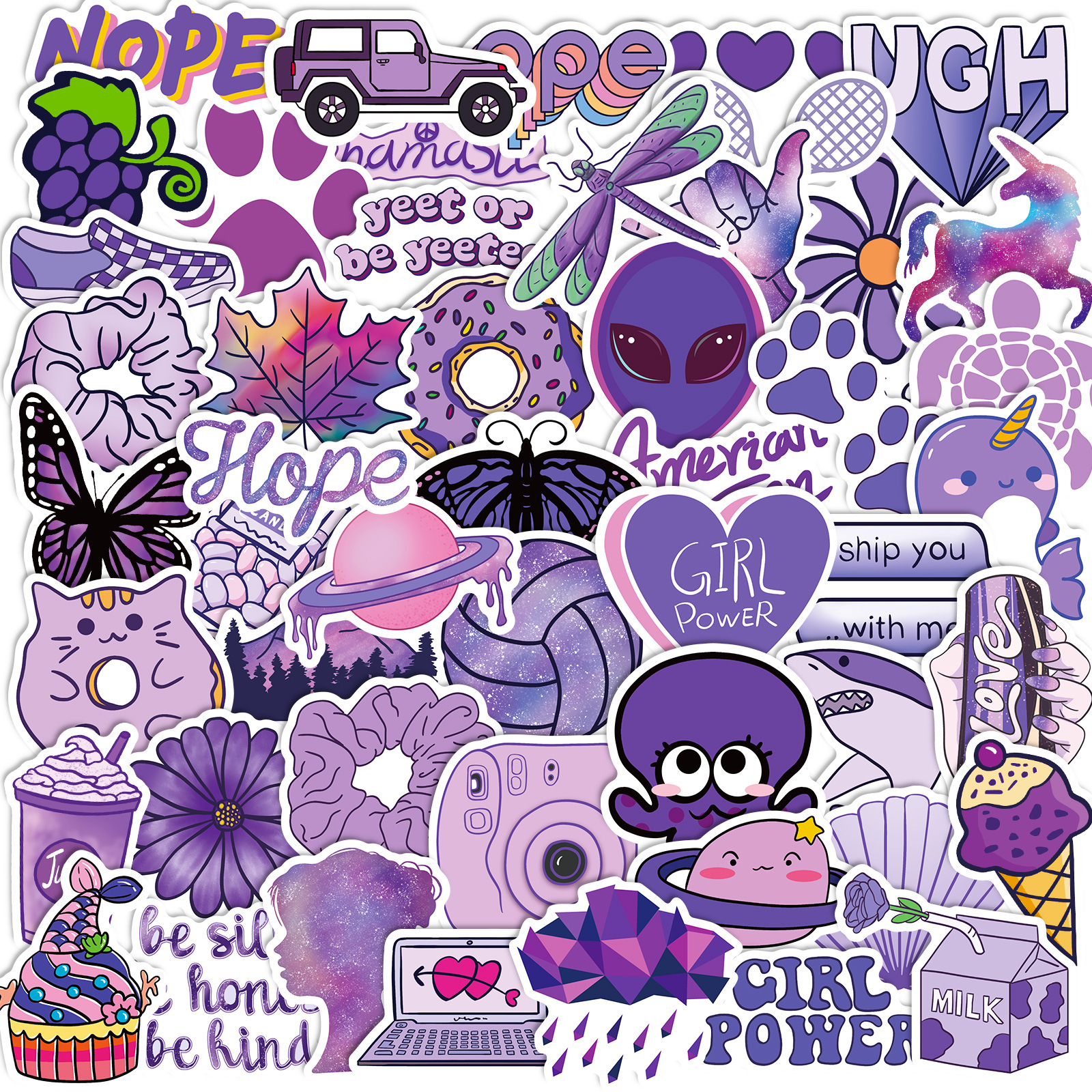 50 purple mix stickers cross-border shein new purple small fresh cartoon Amazon temu stickers