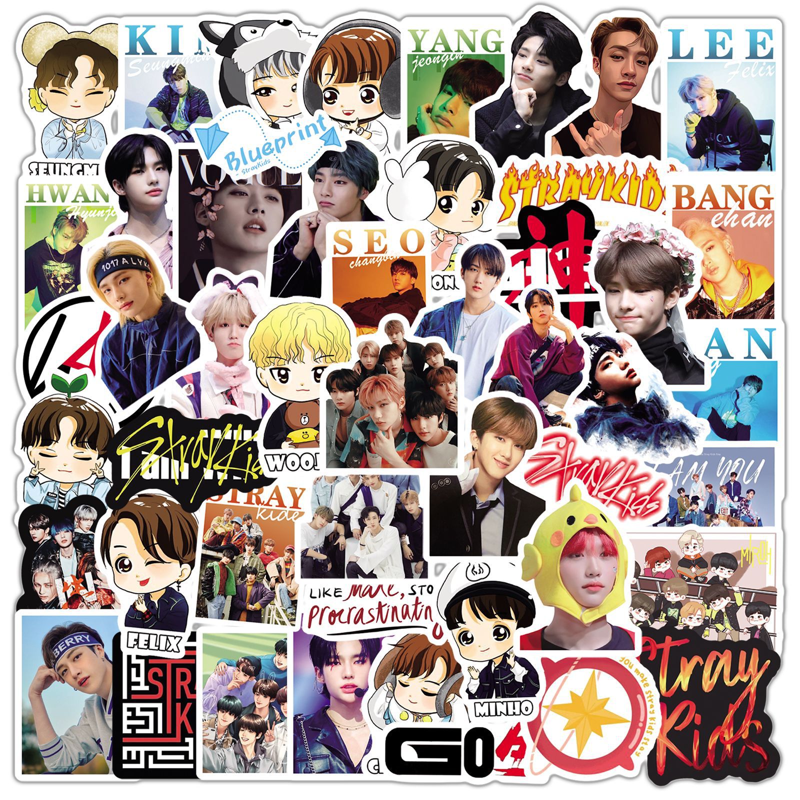 50 pieces South Korea men's group stray kids graffiti stickers cartoon character water Cup trolley case waterproof star stickers