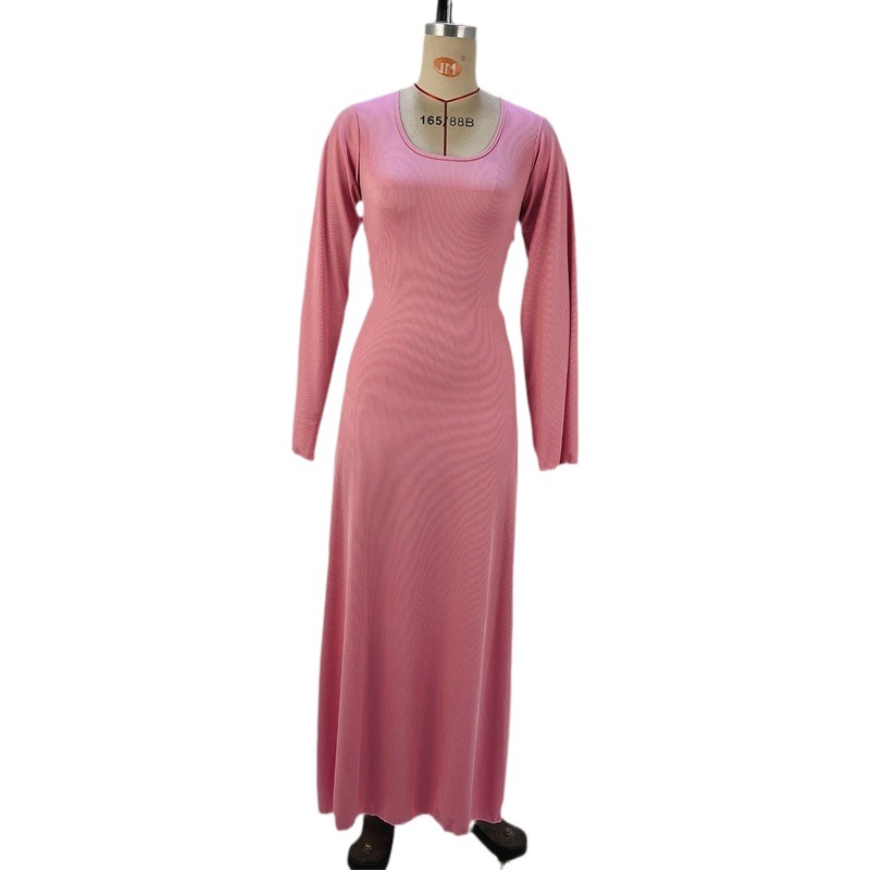 Amazon Cross-Border Women's Clothing New Autum Fashion Loose U-Neck Back Lace-Up Long-Sleeved Dress Wholesale