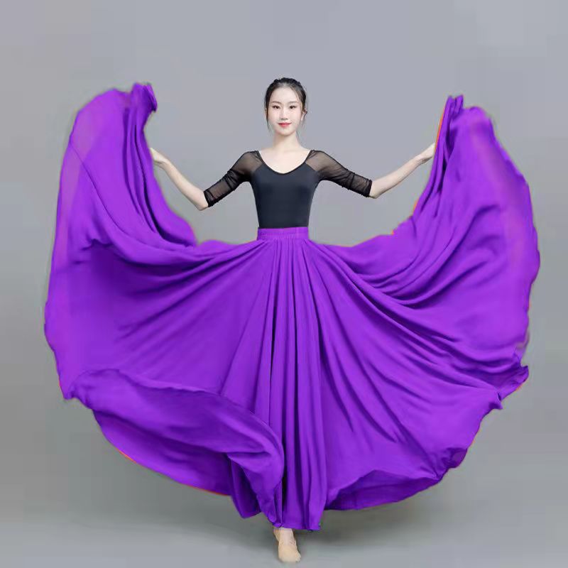 720 Degree Double Layer Large Swing Skirt Chiffon Classical Dance Ethnic Dance Skirt Dance Long Skirt Square Dance Practice Xinjiang Dance