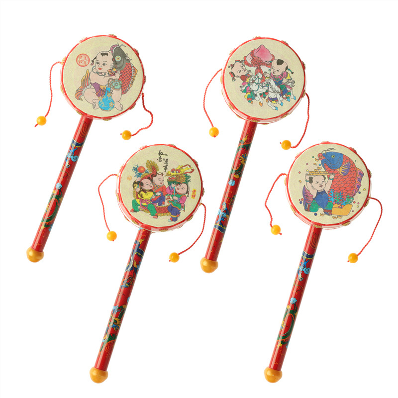 Picture of Plastic New Year Picture Rattle Hand Drum Newborn Infant Baby Traditional Puzzle Bell Early Education Auspicious Peace Drum