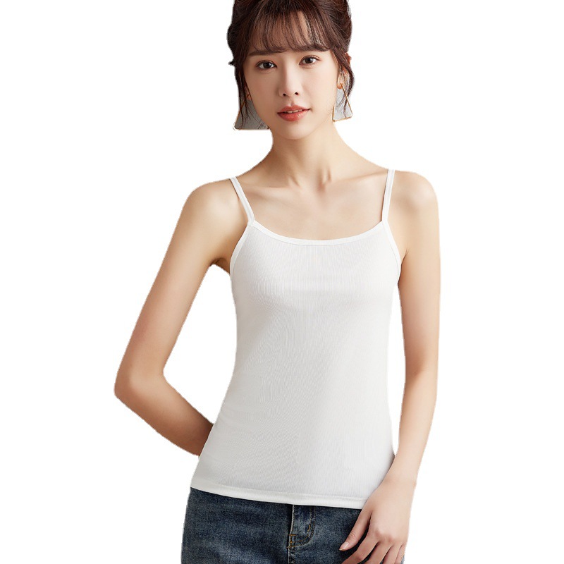 Picture of Casual Pure Color Camisole Sexy Inner Wear Beautiful Back Top Women's Spring Slimming Look Elastic Short Outer Wear Bottoming Shirt