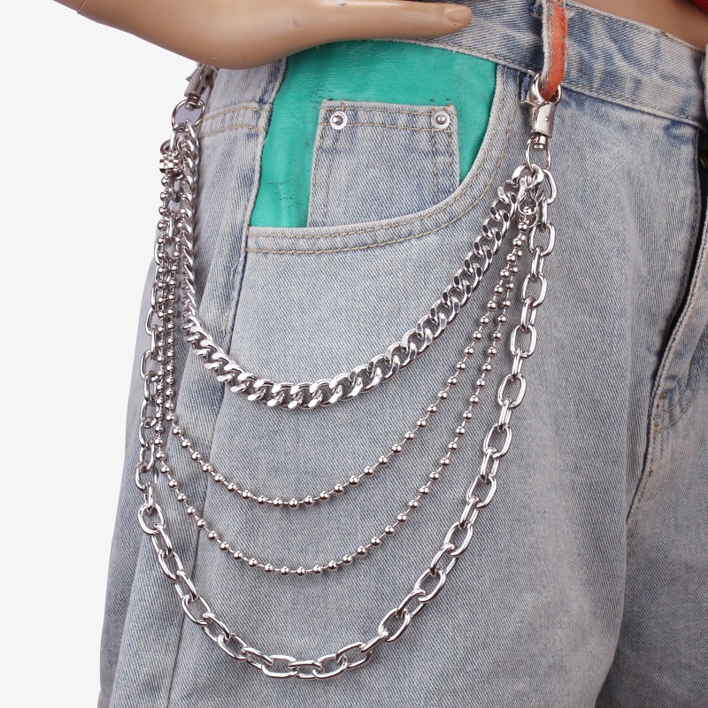 European and American Cross-border Retro Punk Fashion Metal Waist Chain Personalized Popular Multi-layer Denim Pants Chain Hip-hop Thick Chain Waist Chain