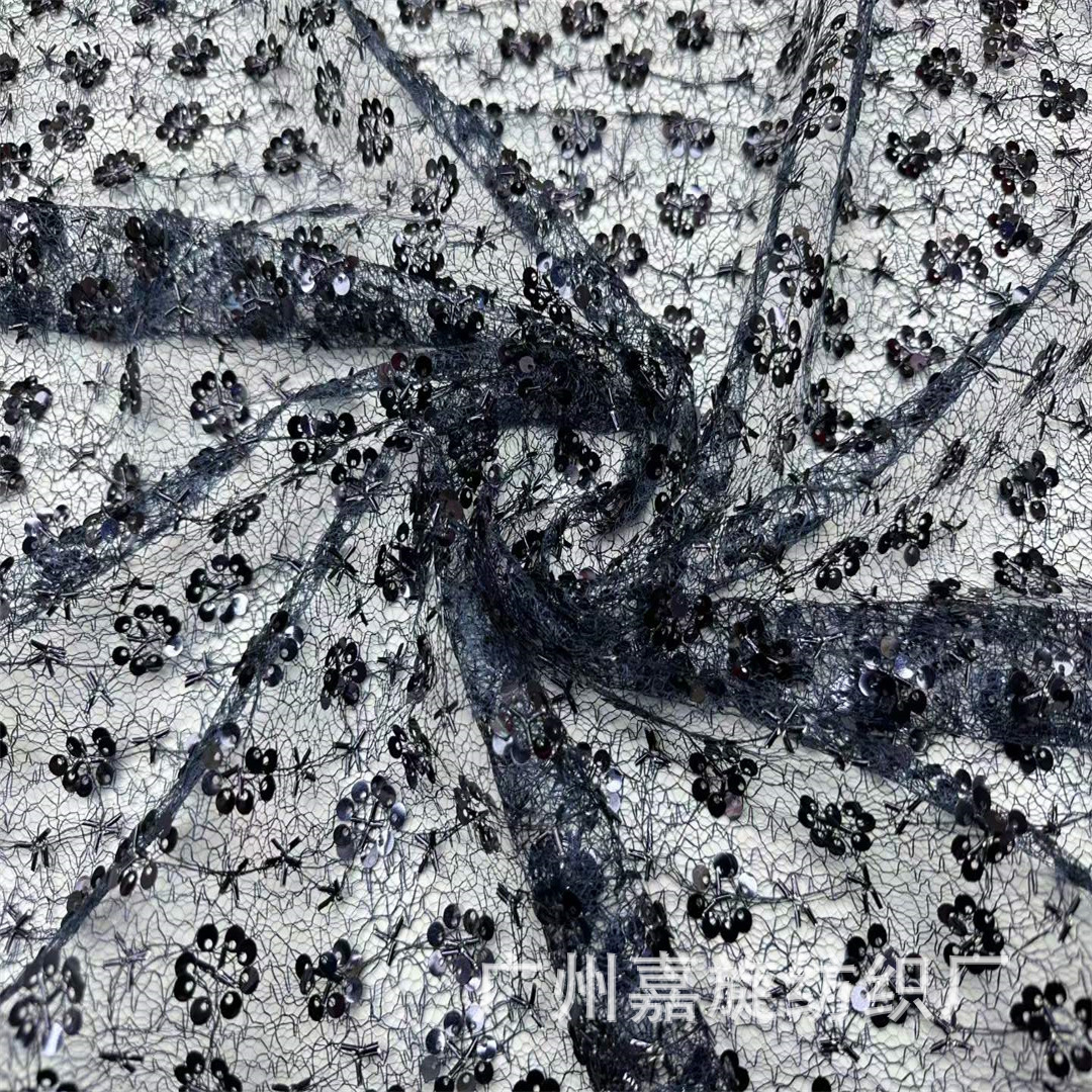 Black Plant Flower Type Chaos Net Bottom Long Tube Sequin Embroidered Cloth Lightweight Stage Clothing dress Lace Cloth JX4276