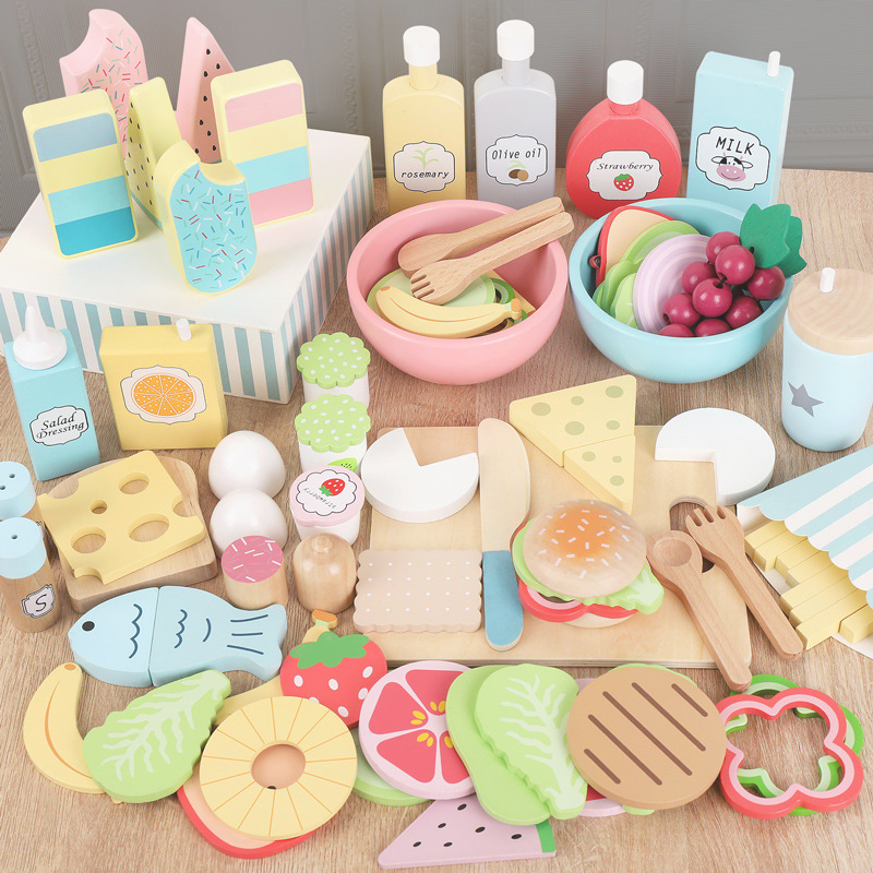 American Style Vegetable and Fruit Salad Breakfast Fries Hamburger Popsicle Combination Set Simulation Play House Kitchen Toy