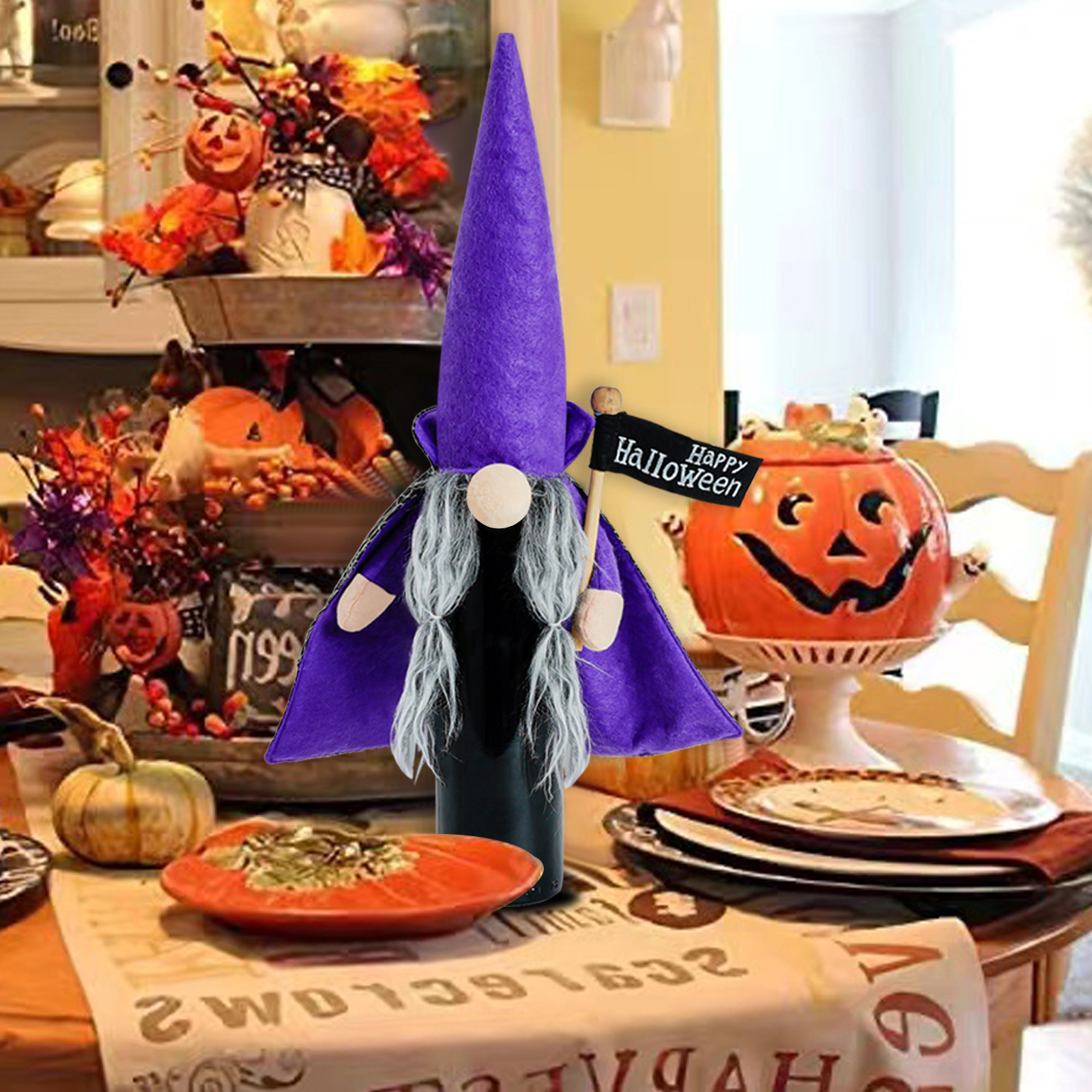 Cross Border Halloween Wine Bottle Set Decoration Black Witch Cape Hat Vampire Wine Bottle Set Decoration Gift