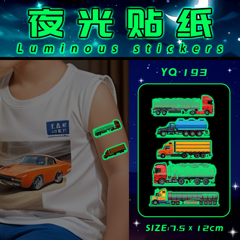 Luminous cartoon tanker truck color tattoo stickers for men and women waterproof durable children's arm natural
