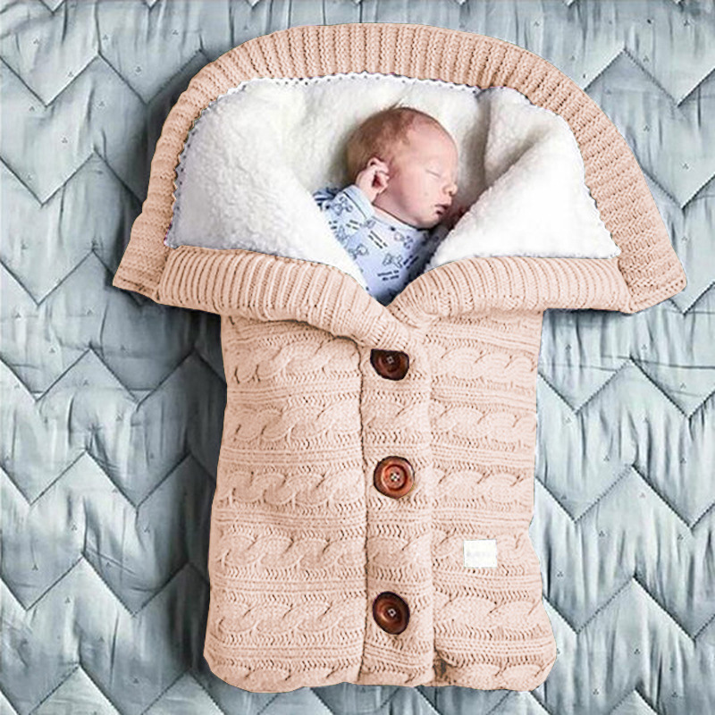 Picture of Spring Autumn Winter Knitted Sleeping Bag Baby Carriage Sleeping Bag Swaddling Cart Sleeping Bag Button Twist Sleeping Bag fleece-lined Thickened Bag