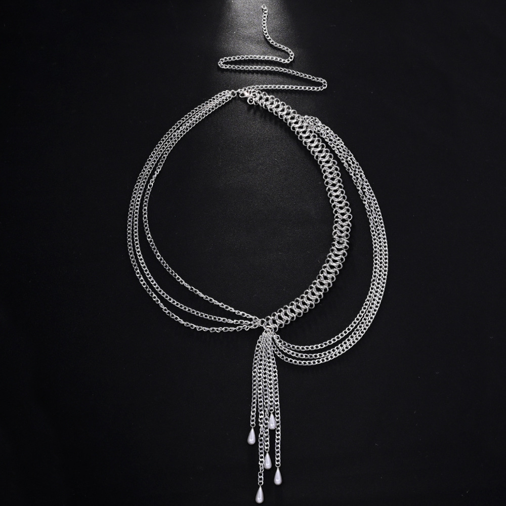 Picture of Temu Hot-Selling Multi-Layer Alloy Waist Chain for Women European and American Summer Fashion Pearl Pendant Body Chain Waist Belt with Skirt
