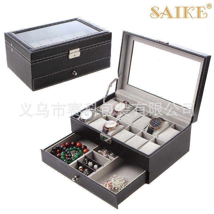 Picture of in stock wholesale double PU leather 12 bit watch jewelry storage box watch jewelry storage box watch box manufacturers