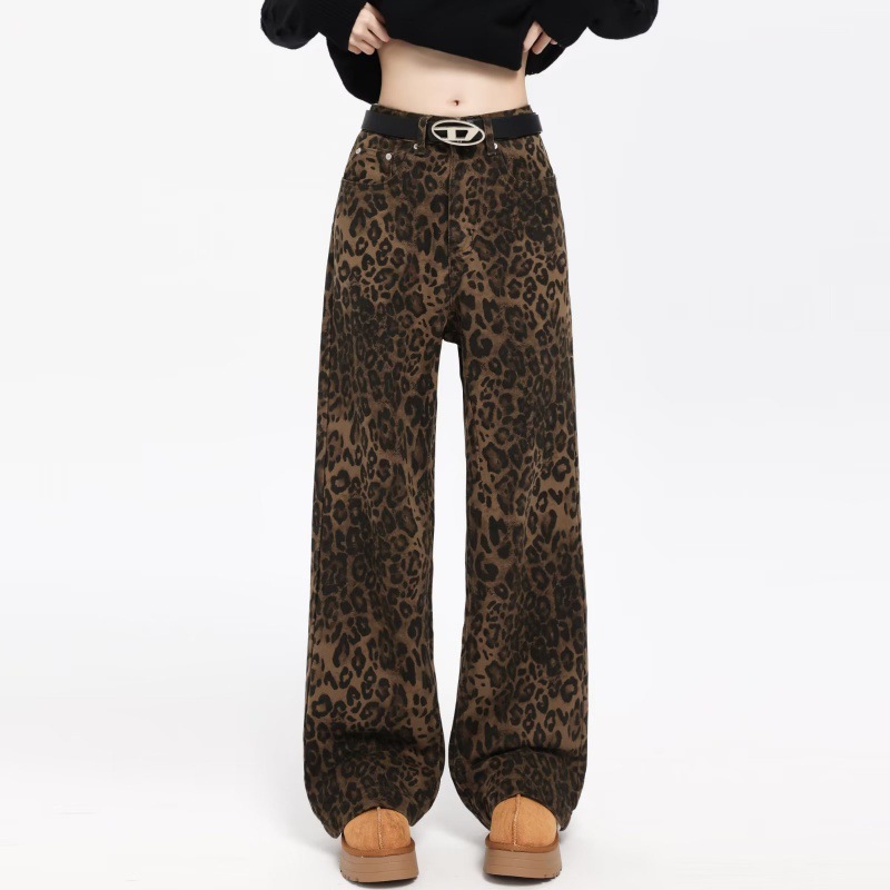 Cross-border Trendy Brand Leopard Print Straight Leopard Print Casual Pants New American Style Retro Design Sense Craft Pants for Men and Women