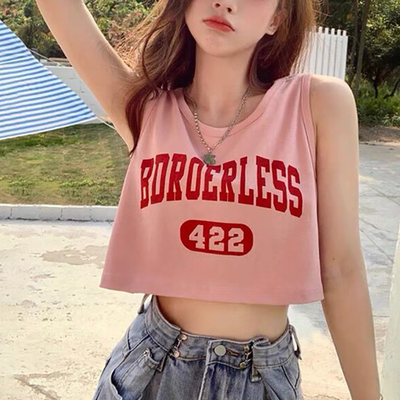 Picture of American Style Hot Girl White Sports Vest Women's Summer Outer Wear Design Sense Niche Loose Sleeveless T-shirt Top Ins