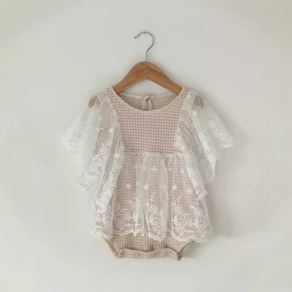 Baby Girl's Summer Wear Thin Waffled Ringsuit Baby's Wrap Dress Western-style Lace Princess Climbing Clothes for Going Out