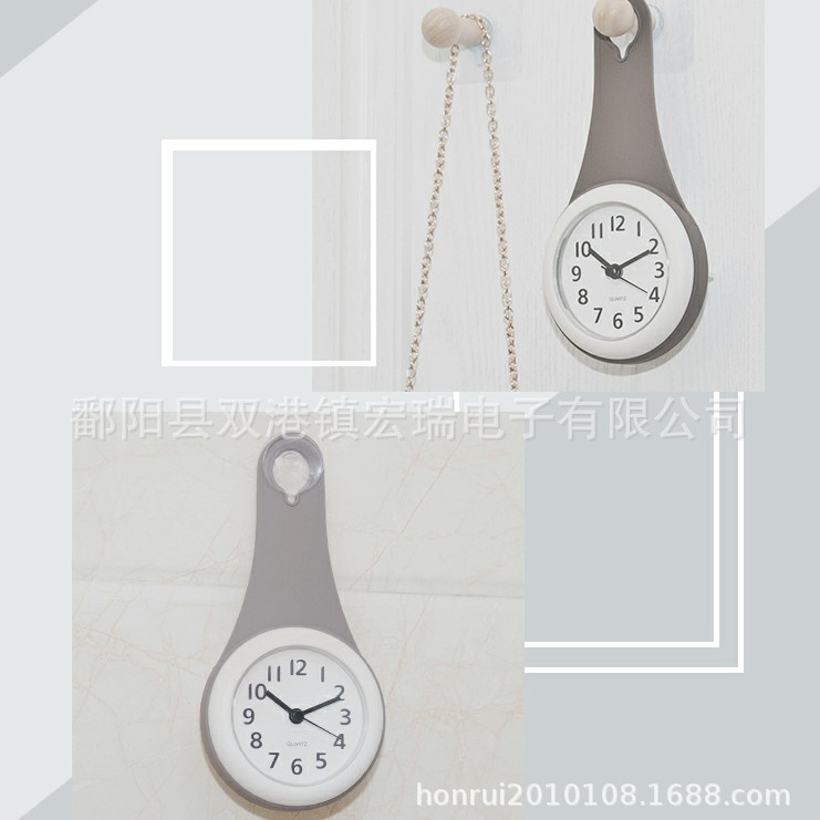 New kitchen mirror towel rack suction cup wall clock creative fashion waterproof wall clock bedside mute watch