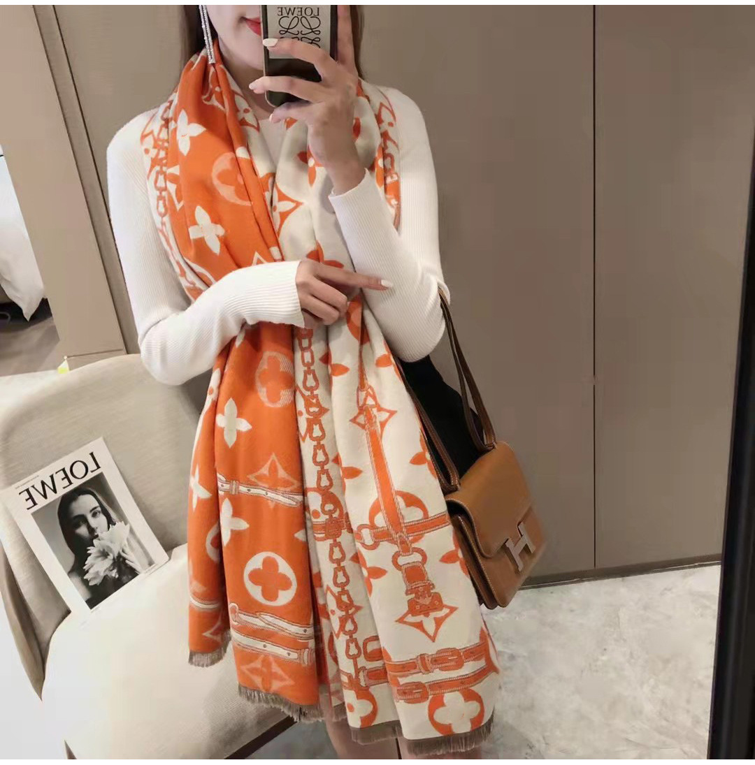Picture of 2024 New Fashionable Big-Name Versatile Orange High-End Wool Cashmere Shawl Scarf for Women Winter Dual Use